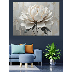 Beyaz Lotus Çiçeği Deseni Dekoratif Kanvas - Mdf Ahşap Tablo 50x70 cm
