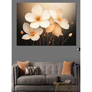 Beyaz Çiçekler Altın Arka Dekoratif Kanvas - Mdf Ahşap Tablo 70x100 cm