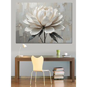 Beyaz Lotus Çiçeği Deseni Dekoratif Kanvas - Mdf Ahşap Tablo