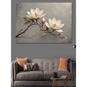 Dallarda Beyaz Lotus Çiçeği Dekoratif Kanvas - Mdf Ahşap Tablo 35x50 cm