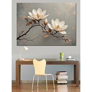 Dallarda Beyaz Lotus Çiçeği Dekoratif Kanvas - Mdf Ahşap Tablo 35x50 cm