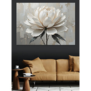 Beyaz Lotus Çiçeği Deseni Dekoratif Kanvas - Mdf Ahşap Tablo