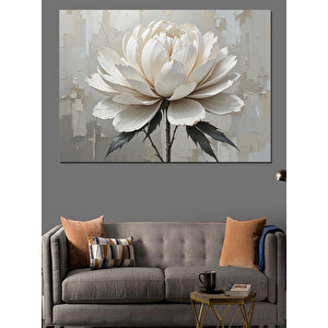 Beyaz Lotus Çiçeği Deseni Dekoratif Kanvas - Mdf Ahşap Tablo