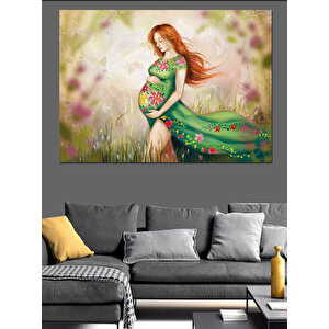 Çiçekli Hamile Kadın Dekoratif Kanvas - Mdf Ahşap Tablo 35x50 cm