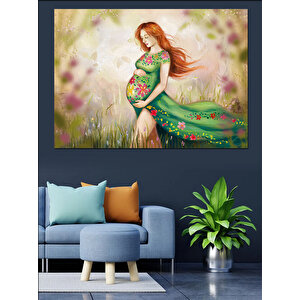 Çiçekli Hamile Kadın Dekoratif Kanvas - Mdf Ahşap Tablo 35x50 cm