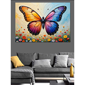 Renkli Kanatlı Büyük Kelebek Dekoratif Kanvas - Mdf Ahşap Tablo 35x50 cm