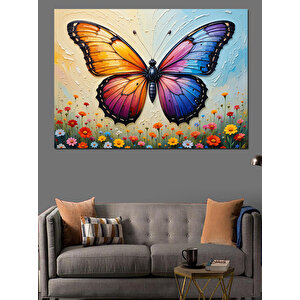 Renkli Kanatlı Büyük Kelebek Dekoratif Kanvas - Mdf Ahşap Tablo 100x140 cm