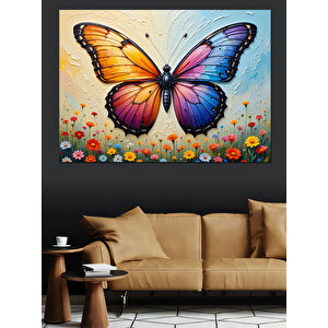 Renkli Kanatlı Büyük Kelebek Dekoratif Kanvas - Mdf Ahşap Tablo