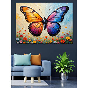 Renkli Kanatlı Büyük Kelebek Dekoratif Kanvas - Mdf Ahşap Tablo