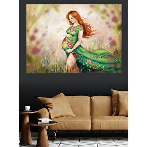 Çiçekli Hamile Kadın Dekoratif Kanvas - Mdf Ahşap Tablo 25x35 cm