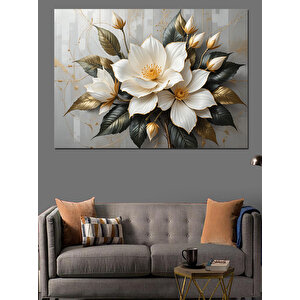 Krem Renkli Beyaz Çiçekler Dekoratif Kanvas - Mdf Ahşap Tablo 70x100 cm