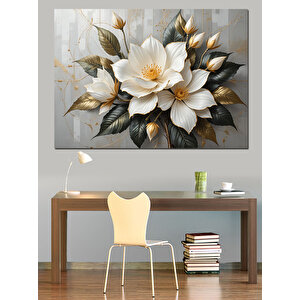 Krem Renkli Beyaz Çiçekler Dekoratif Kanvas - Mdf Ahşap Tablo 70x100 cm