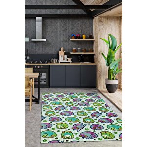 Kurbağa Mood Renkli Minimalist Mutfak Halısı Kurbağa Baskılı Özel Tasarım Halı 80x120 cm