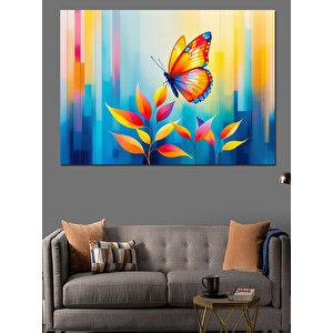 Renkli Kelebek Ve Çiçekler Dekoratif Kanvas - Mdf Ahşap Tablo 100x140 cm