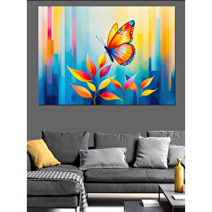 Renkli Kelebek Ve Çiçekler Dekoratif Kanvas - Mdf Ahşap Tablo 100x140 cm