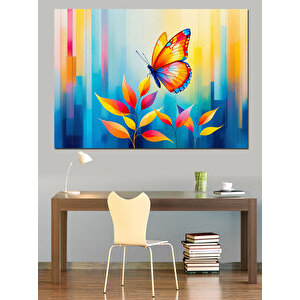 Renkli Kelebek Ve Çiçekler Dekoratif Kanvas - Mdf Ahşap Tablo 70x100 cm