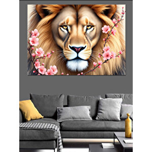 Aslan Ve Çiçekler Dekoratif Kanvas - Mdf Ahşap Tablo 70x100 cm