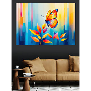 Renkli Kelebek Ve Çiçekler Dekoratif Kanvas - Mdf Ahşap Tablo