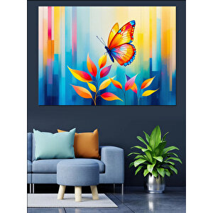 Renkli Kelebek Ve Çiçekler Dekoratif Kanvas - Mdf Ahşap Tablo