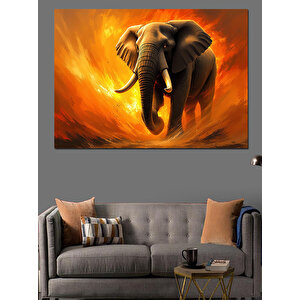 Alevler Arasında Güçlü Fil Dekoratif Kanvas - Mdf Ahşap Tablo 100x140 cm