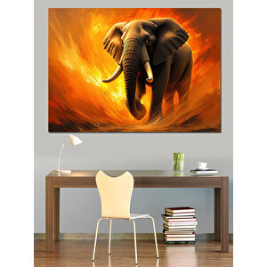 Alevler Arasında Güçlü Fil Dekoratif Kanvas - Mdf Ahşap Tablo 100x140 cm
