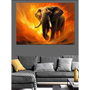 Alevler Arasında Güçlü Fil Dekoratif Kanvas - Mdf Ahşap Tablo 100x140 cm