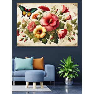 Çiçekler Ve Kelebekler Dekoratif Kanvas - Mdf Ahşap Tablo 50x70 cm