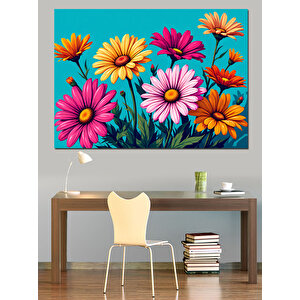 Renkli Çiçekler Dekoratif Kanvas - Mdf Ahşap Tablo 25x35 cm