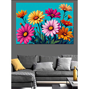 Renkli Çiçekler Dekoratif Kanvas - Mdf Ahşap Tablo 25x35 cm