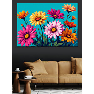 Renkli Çiçekler Dekoratif Kanvas - Mdf Ahşap Tablo 25x35 cm