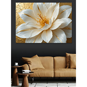 Beyaz Lotus Çiçeği İllüstrasyonu Dekoratif Kanvas - Mdf Ahşap Tablo