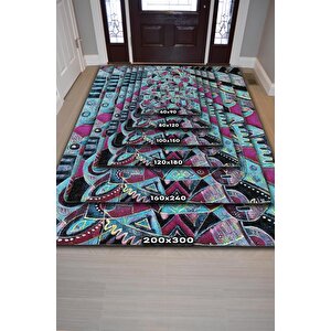 Homshtag Maskeli Kabile Geometrik Salon Halısı Etnik Desenli Halı Yeşil Renkli Oturma Odası Halısı