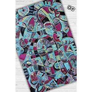 Maskeli Kabile Geometrik Salon Halısı Etnik Desenli Halı Yeşil Renkli Oturma Odası Halısı 80x120 cm