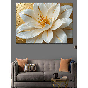 Beyaz Lotus Çiçeği İllüstrasyonu Dekoratif Kanvas - Mdf Ahşap Tablo 35x50 cm