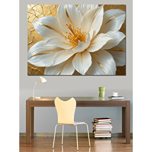 Beyaz Lotus Çiçeği İllüstrasyonu Dekoratif Kanvas - Mdf Ahşap Tablo 35x50 cm