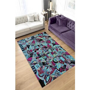 Maskeli Kabile Geometrik Salon Halısı Etnik Desenli Halı Yeşil Renkli Oturma Odası Halısı 200x300 cm