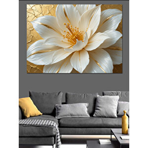 Beyaz Lotus Çiçeği İllüstrasyonu Dekoratif Kanvas - Mdf Ahşap Tablo 50x70 cm