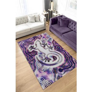 Kertenkele Temalı Modern Salon Halısı Etnik Desenli Halı Çok Renkli Oturma Odası Halısı 160x240 cm