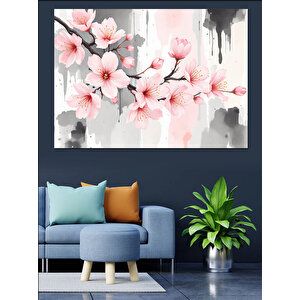 Pembe Kiraz Çiçekleri Dekoratif Kanvas - Mdf Ahşap Tablo 70x100 cm