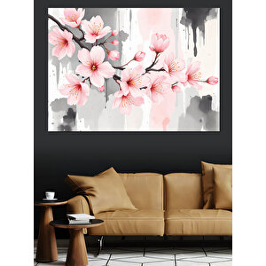 Pembe Kiraz Çiçekleri Dekoratif Kanvas - Mdf Ahşap Tablo