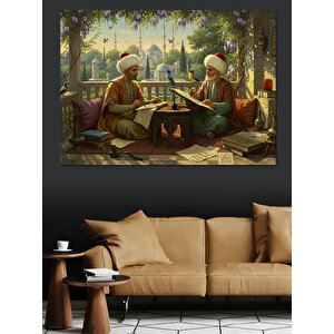 Bahçede Sohbet Eden Bilgeler Dekoratif Kanvas - Mdf Ahşap Tablo 50x70 cm