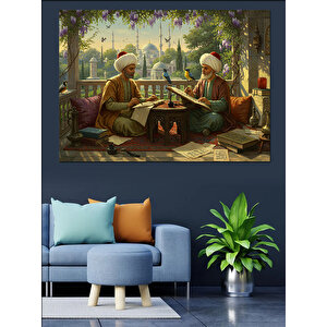 Bahçede Sohbet Eden Bilgeler Dekoratif Kanvas - Mdf Ahşap Tablo 50x70 cm