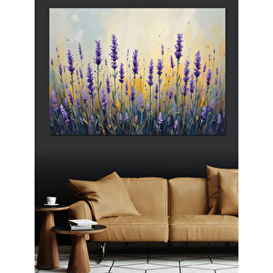 Lavanta Tarlasında Renkli Çiçekler Dekoratif Kanvas - Mdf Ahşap Tablo 70x100 cm