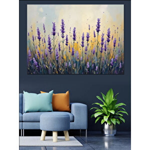 Lavanta Tarlasında Renkli Çiçekler Dekoratif Kanvas - Mdf Ahşap Tablo 70x100 cm