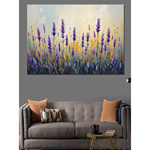 Lavanta Tarlasında Renkli Çiçekler Dekoratif Kanvas - Mdf Ahşap Tablo 70x100 cm