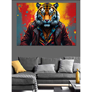 Kırmızı Ceketli Kaplan Portresi Dekoratif Kanvas - Mdf Ahşap Tablo 70x100 cm