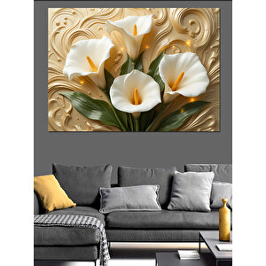 Krem Renkli Kalla Çiçekleri Dekoratif Kanvas - Mdf Ahşap Tablo 70x100 cm