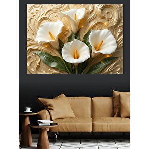 Krem Renkli Kalla Çiçekleri Dekoratif Kanvas - Mdf Ahşap Tablo 70x100 cm