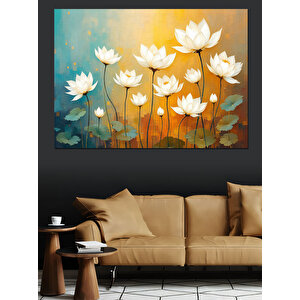 Günışığında Beyaz Lotus Çiçekleri Dekoratif Kanvas - Mdf Ahşap Tablo 100x140 cm