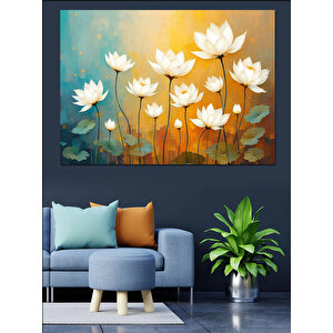 Günışığında Beyaz Lotus Çiçekleri Dekoratif Kanvas - Mdf Ahşap Tablo 70x100 cm